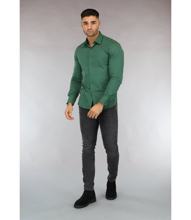 Groen Casual Slim Fit  Heren Overhemd
