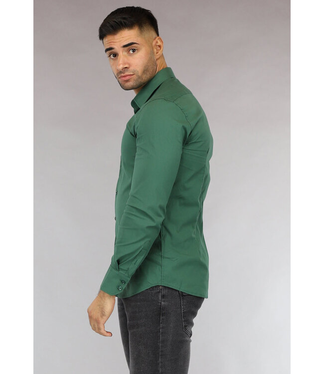 Groen Casual Slim Fit  Heren Overhemd