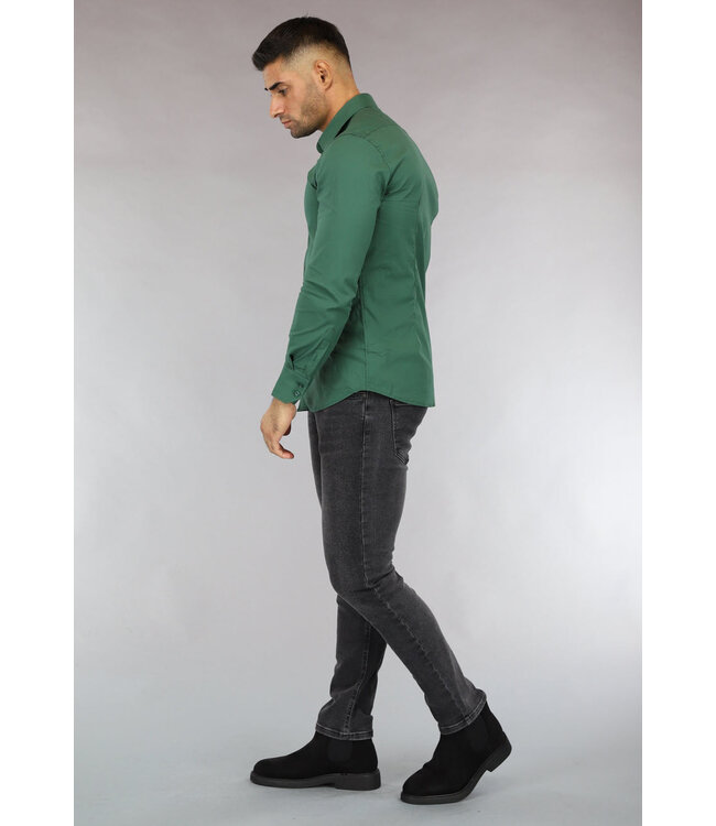 Groen Casual Slim Fit  Heren Overhemd