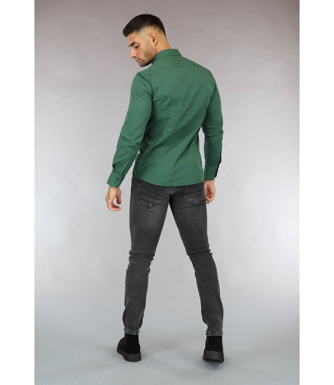 Groen Casual Slim Fit  Heren Overhemd