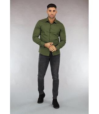 Groen Casual Slim Fit  Heren Overhemd