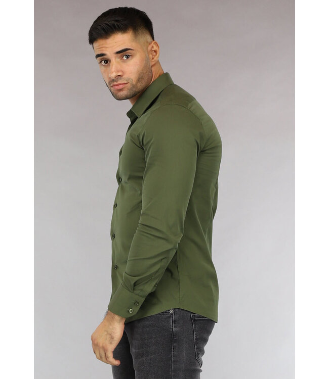 NEW0610 Groen Casual Slim Fit  Heren Overhemd