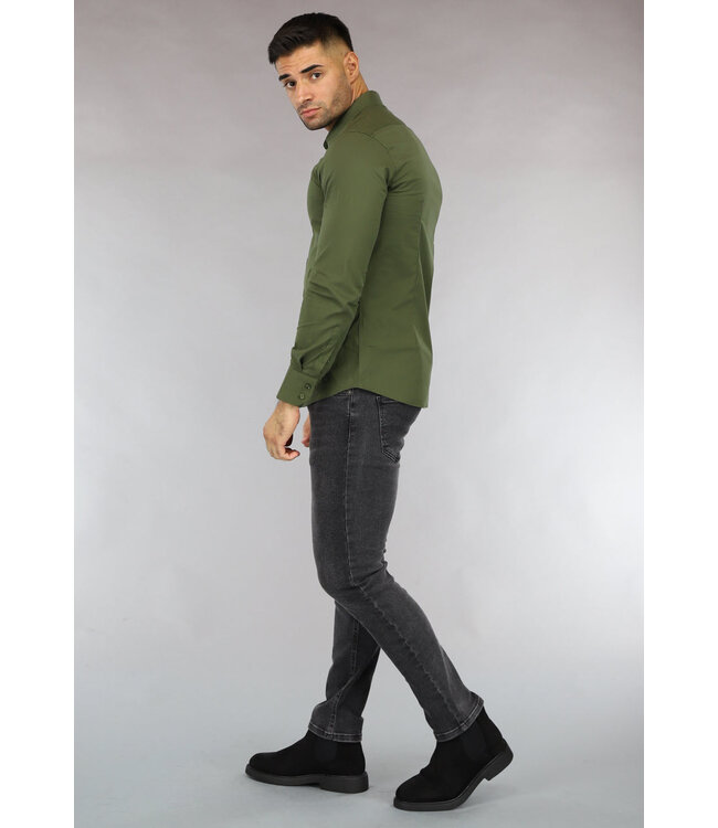 NEW0610 Groen Casual Slim Fit  Heren Overhemd