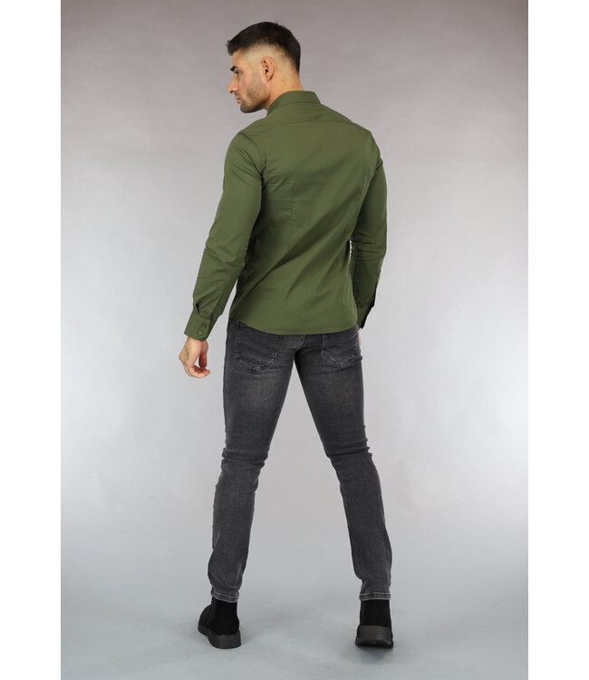 Groen Casual Slim Fit  Heren Overhemd