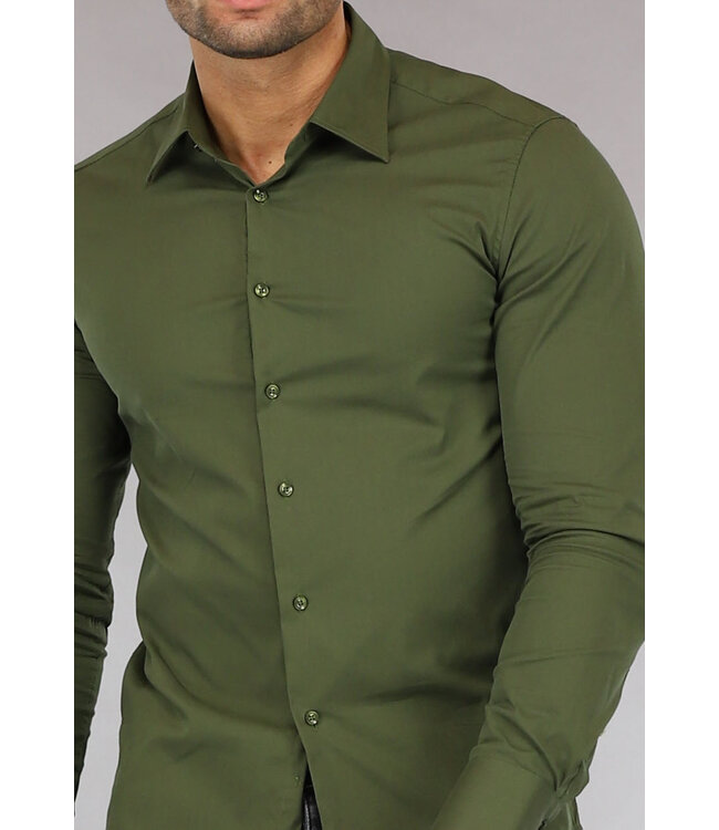 NEW0610 Groen Casual Slim Fit  Heren Overhemd