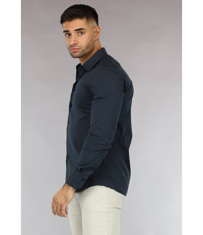 NEW0610 Blauwe Longsleeve Slim Fit  Heren Overhemd