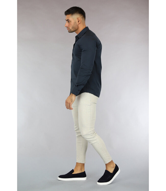 NEW0610 Blauwe Longsleeve Slim Fit  Heren Overhemd