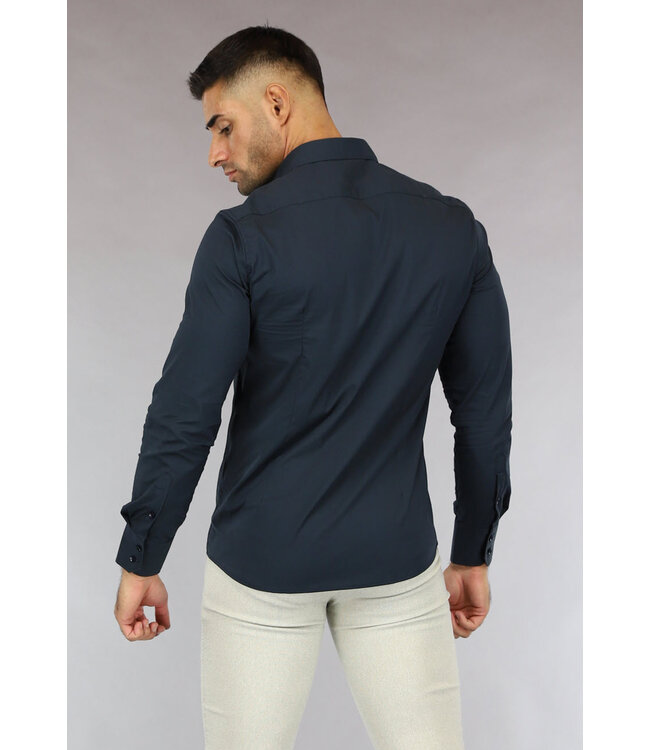 NEW0610 Blauwe Longsleeve Slim Fit  Heren Overhemd