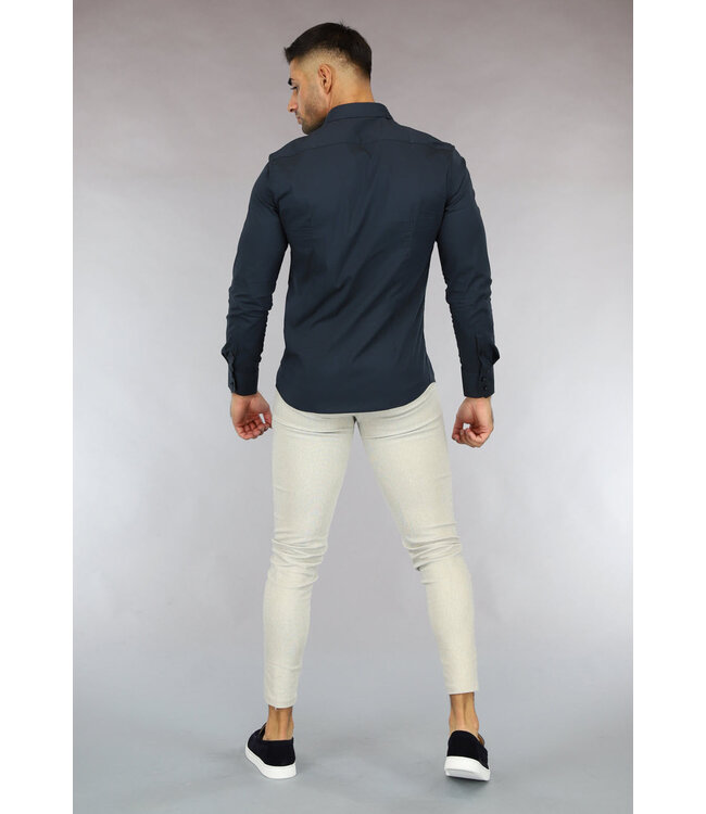 NEW0610 Blauwe Longsleeve Slim Fit  Heren Overhemd