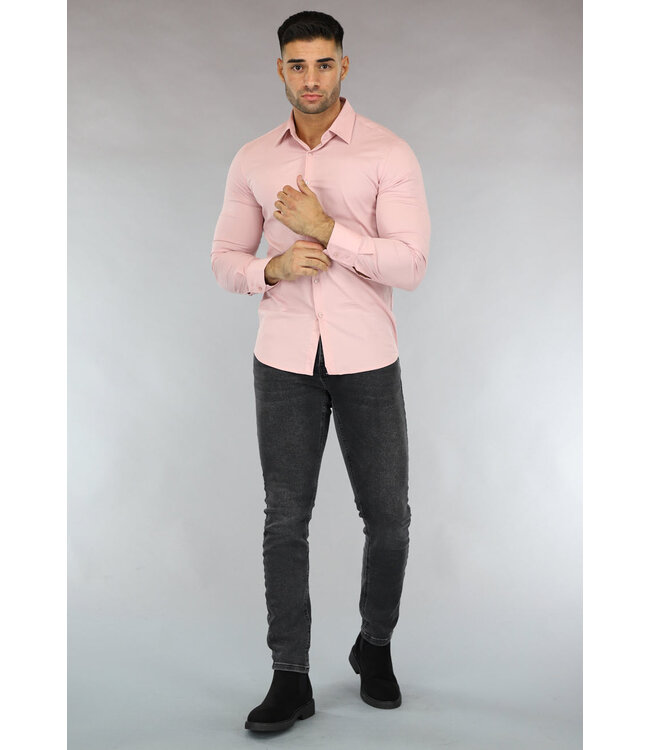 Lichtroze Longsleeve Slim Fit  Heren Overhemd