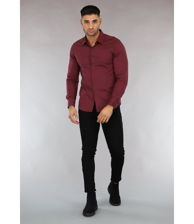 NEW0610 Wijnrood Casual Slim Fit  Heren Overhemd