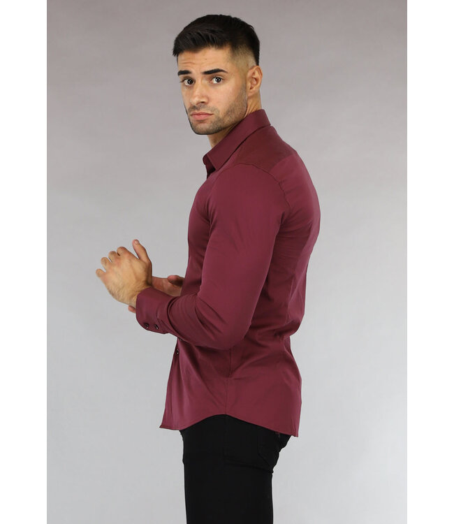 Wijnrood Casual Slim Fit  Heren Overhemd