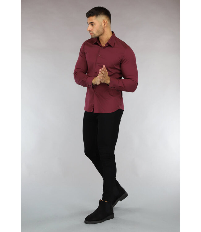 Wijnrood Casual Slim Fit  Heren Overhemd
