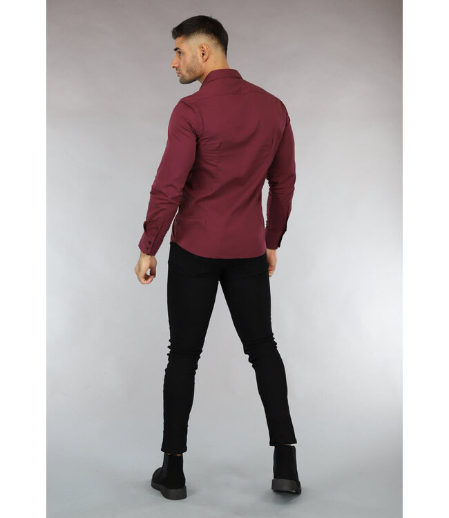 Wijnrood Casual Slim Fit  Heren Overhemd
