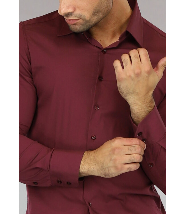 Wijnrood Casual Slim Fit  Heren Overhemd