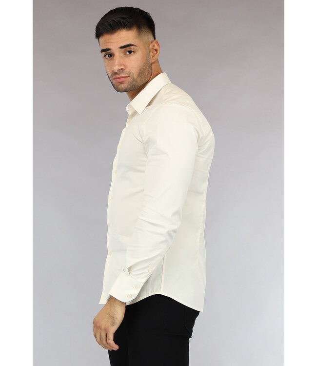 Beige Casual Slim Fit  Heren Overhemd