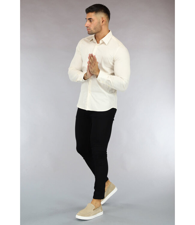 Beige Casual Slim Fit  Heren Overhemd
