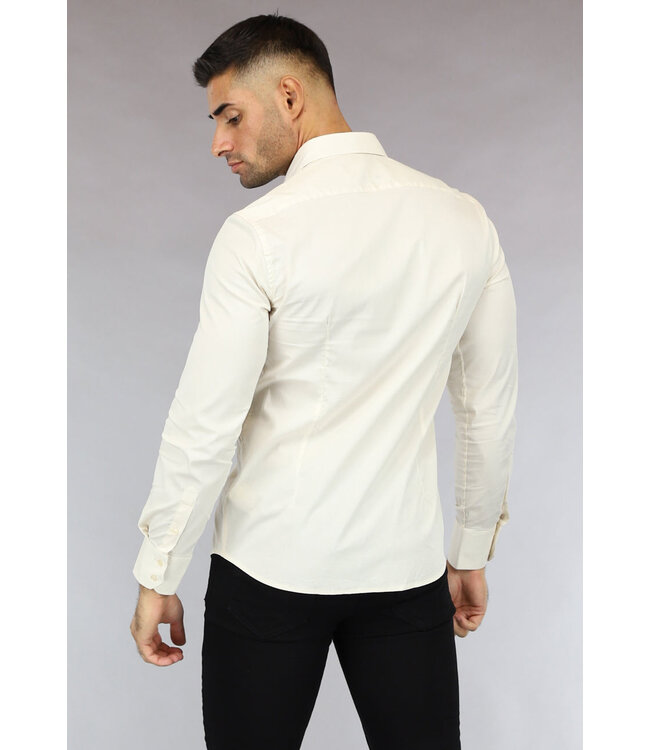 NEW0610 Beige Casual Slim Fit  Heren Overhemd