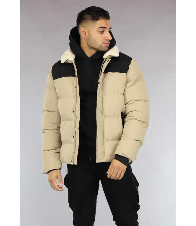 Gewatteerde Camel Heren Jas met Teddy Kraag