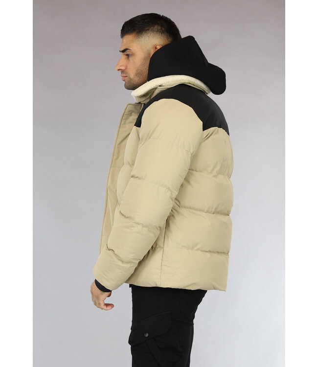 Gewatteerde Camel Heren Jas met Teddy Kraag