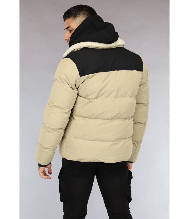 Gewatteerde Camel Heren Jas met Teddy Kraag