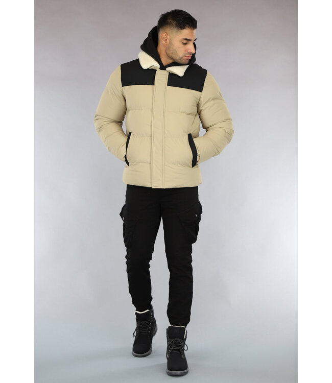 Gewatteerde Camel Heren Jas met Teddy Kraag
