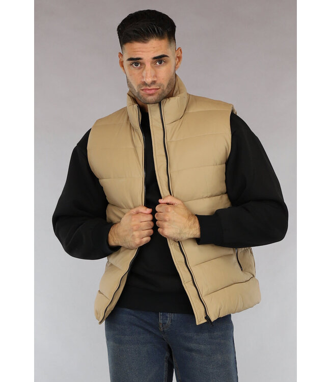 NEW0610 Camel Lederlook Bodywarmer voor Heren