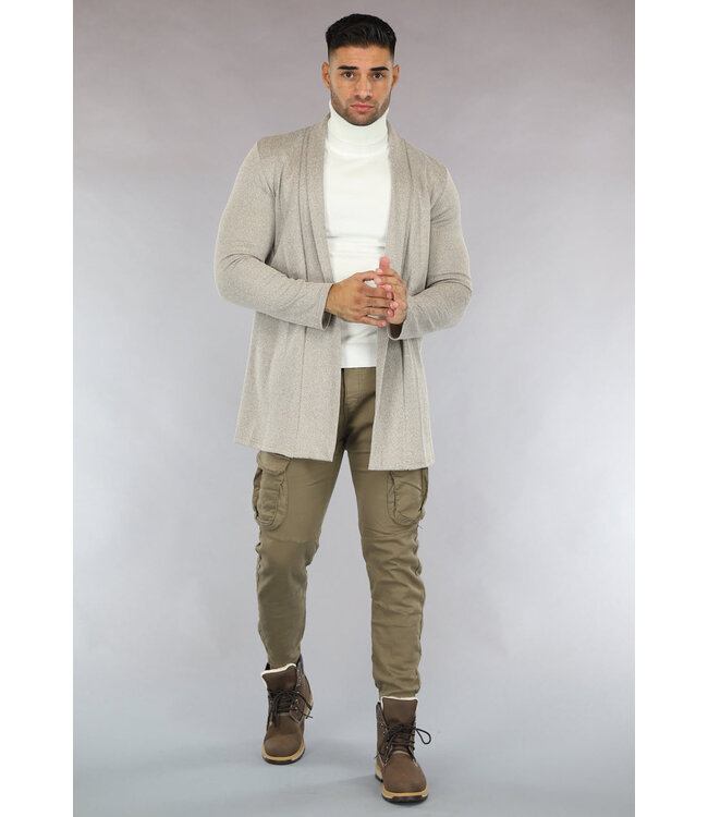Beige Gemêleerd Heren Jasje met Zigzag Patroon