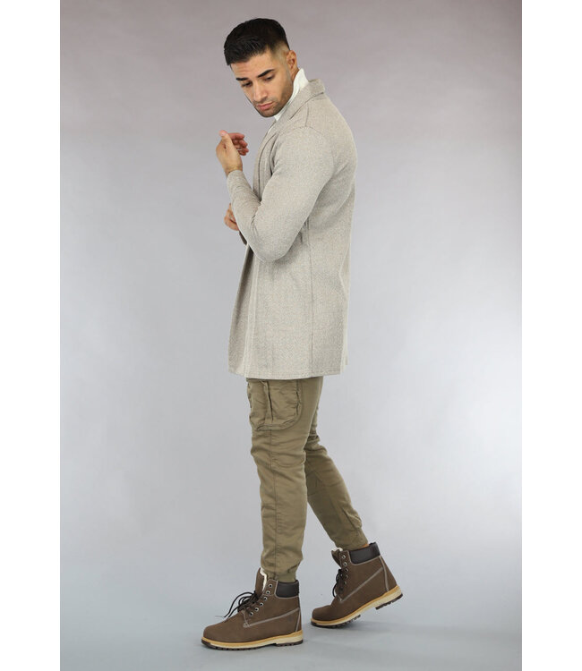 Beige Gemêleerd Heren Jasje met Zigzag Patroon