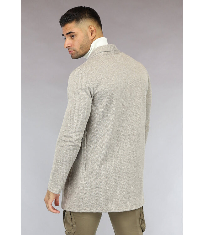 Beige Gemêleerd Heren Jasje met Zigzag Patroon