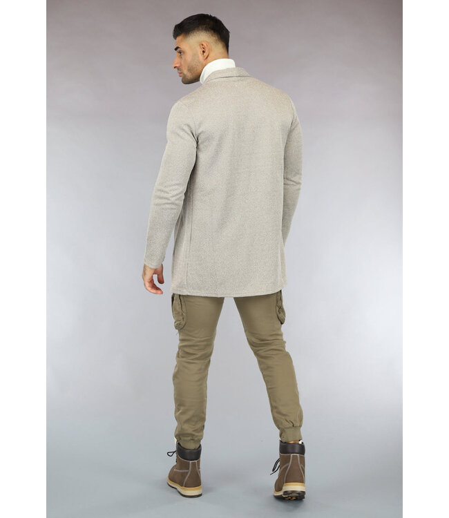 Beige Gemêleerd Heren Jasje met Zigzag Patroon