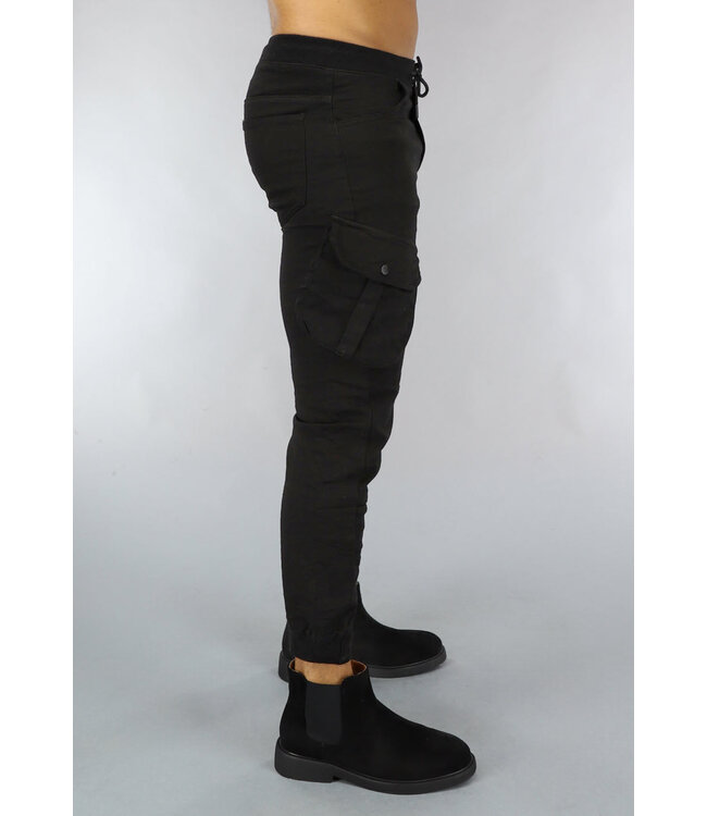 NEW0610 Zwarte Heren Stretch Cargo Broek