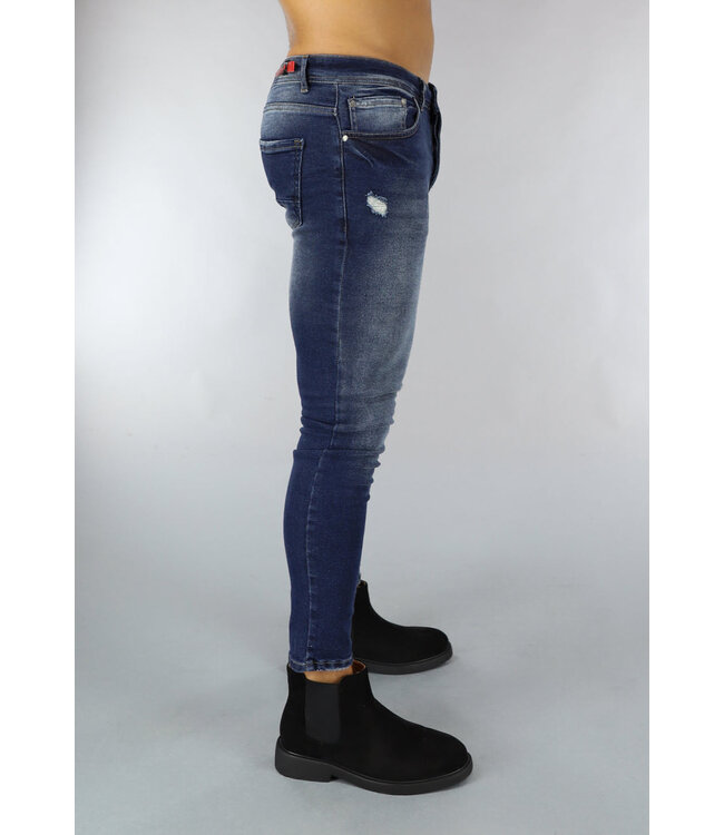 NEW0610 Donkerblauwe Gescheurde Heren Jeans