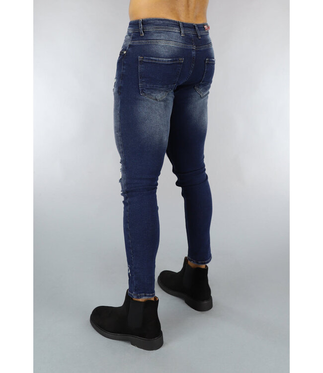 NEW0610 Donkerblauwe Gescheurde Heren Jeans