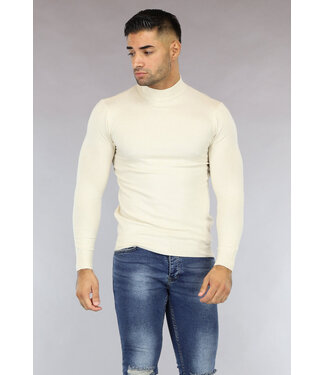 Beige Mannen Trui met Kleine Col