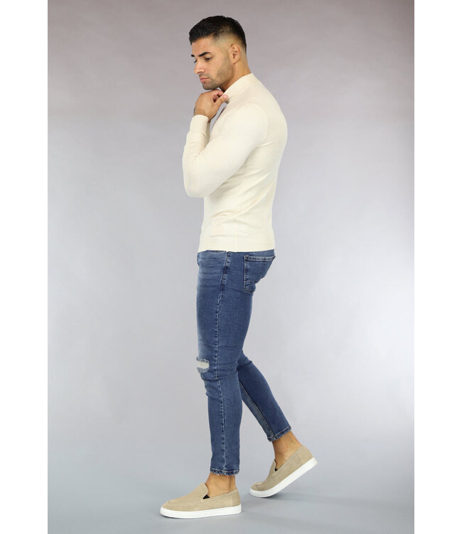 Beige Mannen Trui met Kleine Col