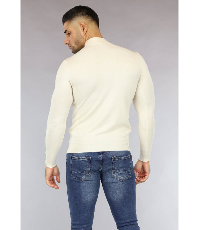 Beige Mannen Trui met Kleine Col
