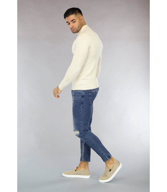 Beige Mannen Trui met Kleine Col