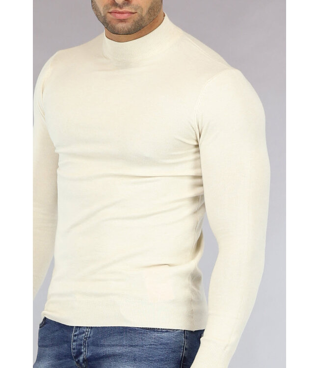 Beige Mannen Trui met Kleine Col