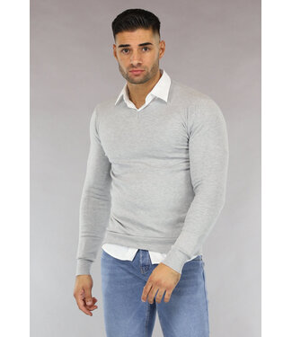 NEW0610 Basic Lichtgrijze Heren Pullover