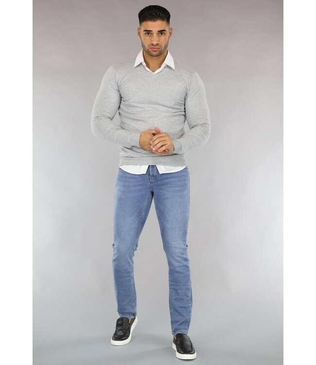 Basic Lichtgrijze Heren Pullover