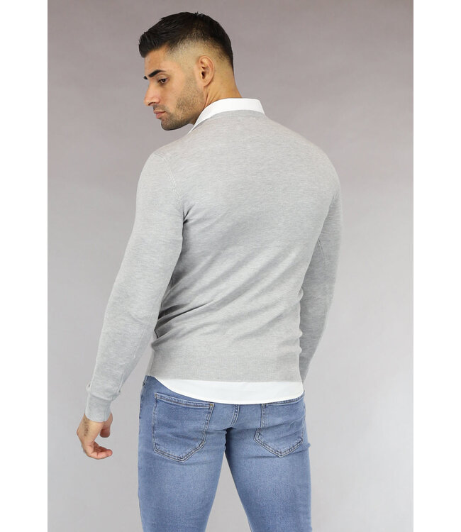 Basic Lichtgrijze Heren Pullover