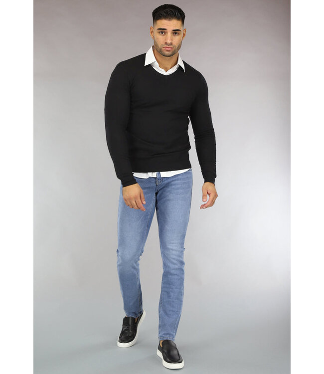 Zwarte Heren Pullover Trui met V Hals