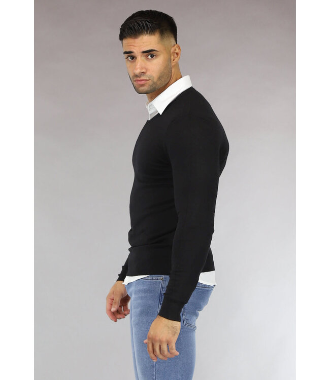 Zwarte Heren Pullover Trui met V Hals