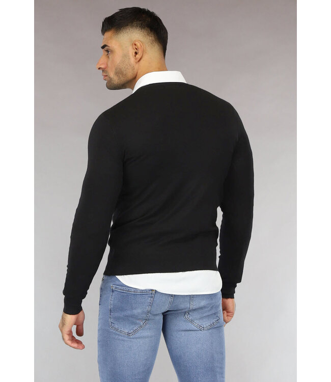 Zwarte Heren Pullover Trui met V Hals