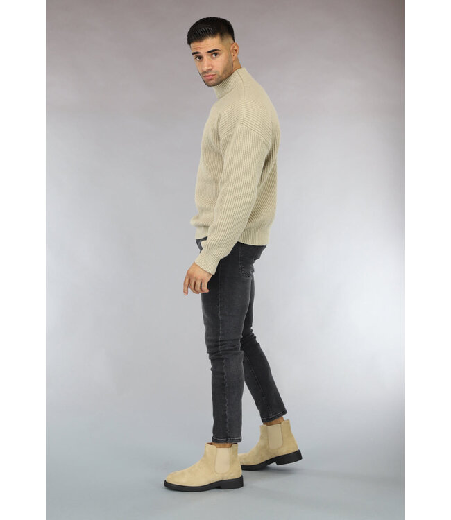 Gebreide Beige Heren Trui met Hoge Hals