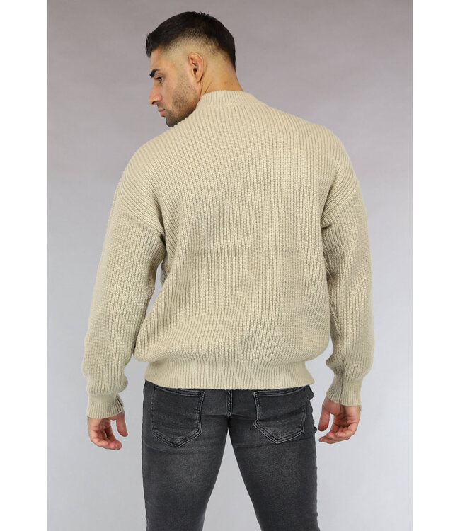 Gebreide Beige Heren Trui met Hoge Hals