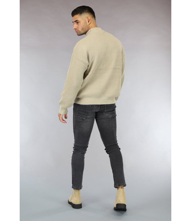 Gebreide Beige Heren Trui met Hoge Hals