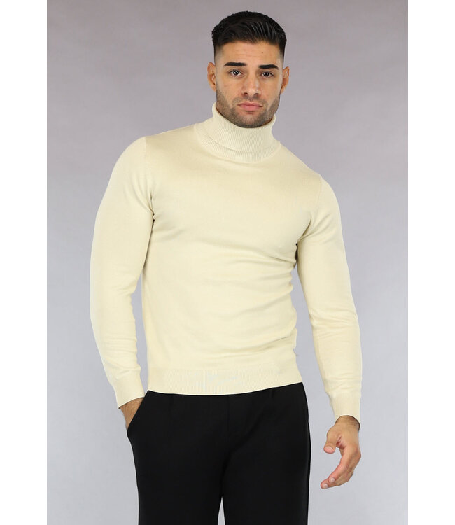 Beige Heren Trui met Omgeslagen Col