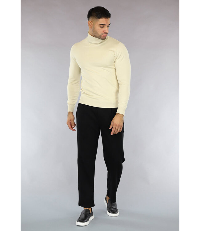 Beige Heren Trui met Omgeslagen Col